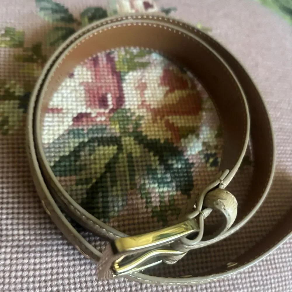 Vtg y2k Ralph Lauren Natural Cork Belt Gold LRL Engraved Logo Metal Buckle Sz S